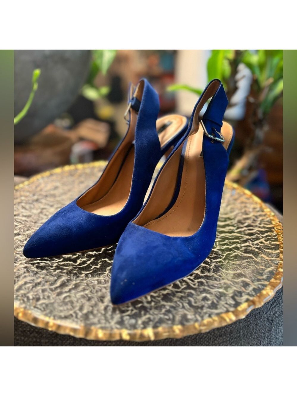 ZARA TRAFALUC Cobalt Blue Suede Slingback Heels • Pointed Toe Pumps • Size 40